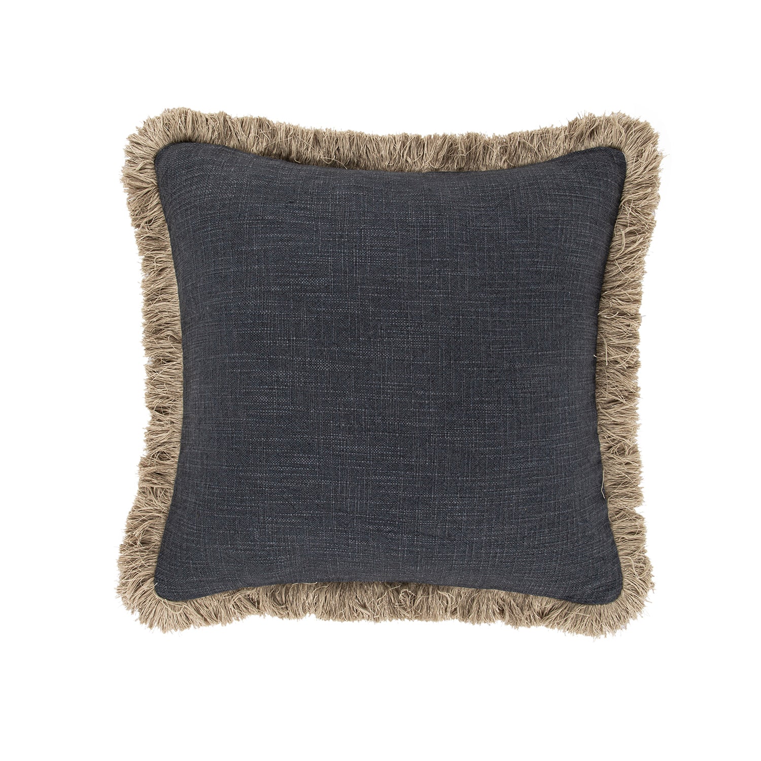 Kyra Petrol Blue Linen Fringed Cushion