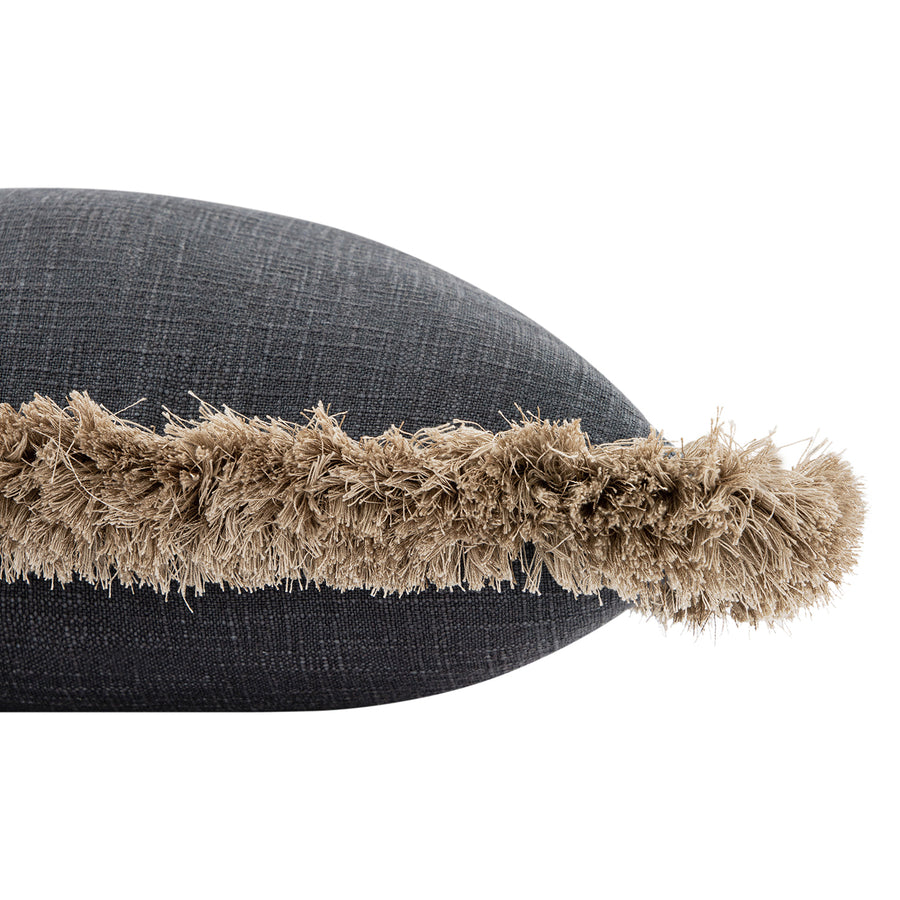 Kyra Petrol Blue Linen Fringed Cushion