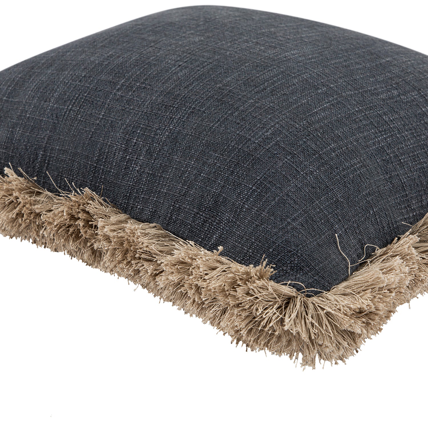 Kyra Petrol Blue Linen Fringed Cushion