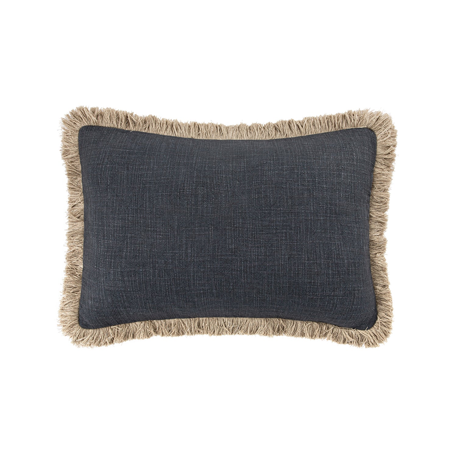 Kyra Petrol Blue Linen Fringed Rectangular Cushion