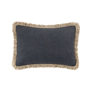 Kyra Petrol Blue Linen Fringed Rectangular Cushion