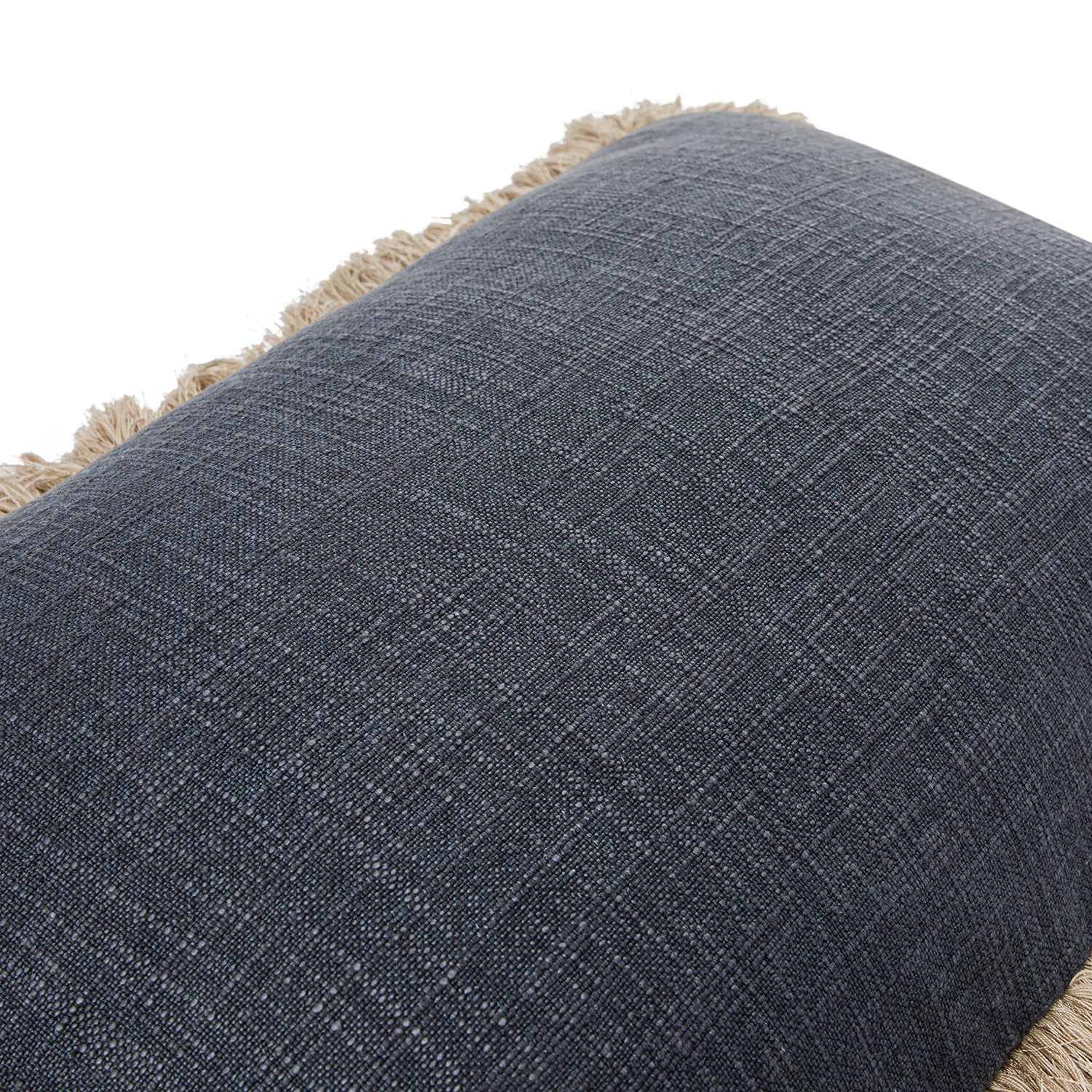 Kyra Petrol Blue Linen Fringed Rectangular Cushion
