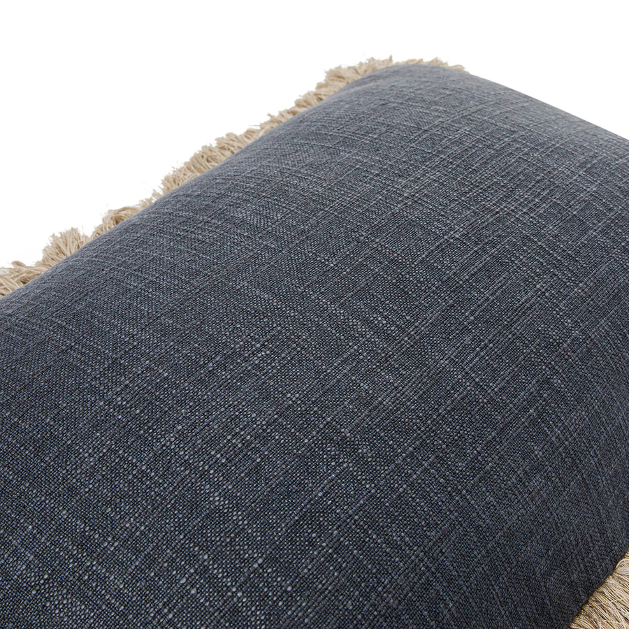 Kyra Petrol Blue Linen Fringed Rectangular Cushion