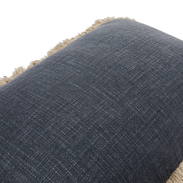 Kyra Petrol Blue Linen Fringed Rectangular Cushion - daals