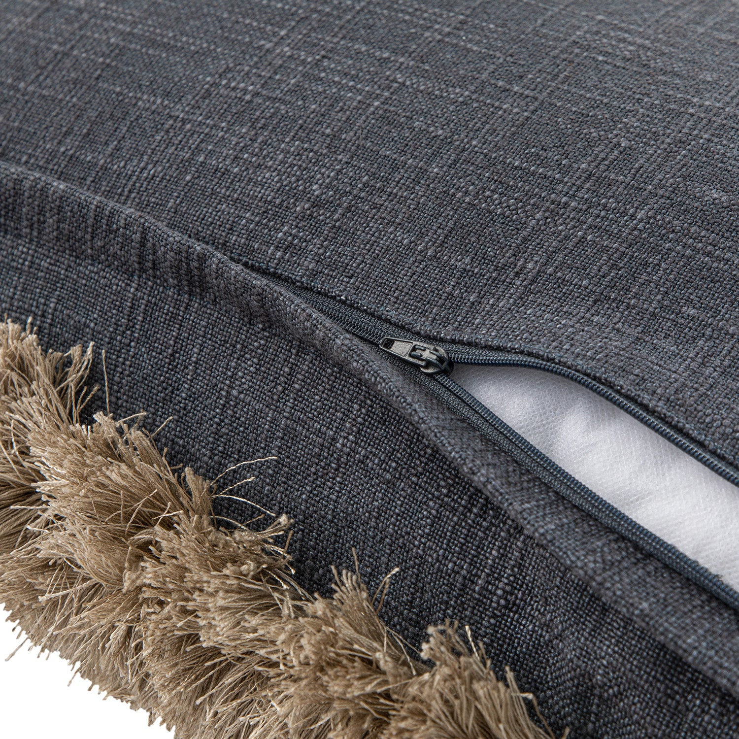 Kyra Petrol Blue Linen Fringed Rectangular Cushion