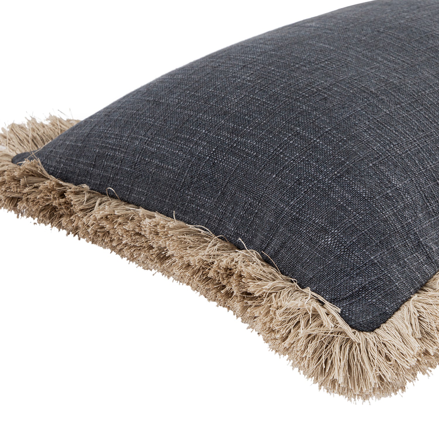 Kyra Petrol Blue Linen Fringed Rectangular Cushion