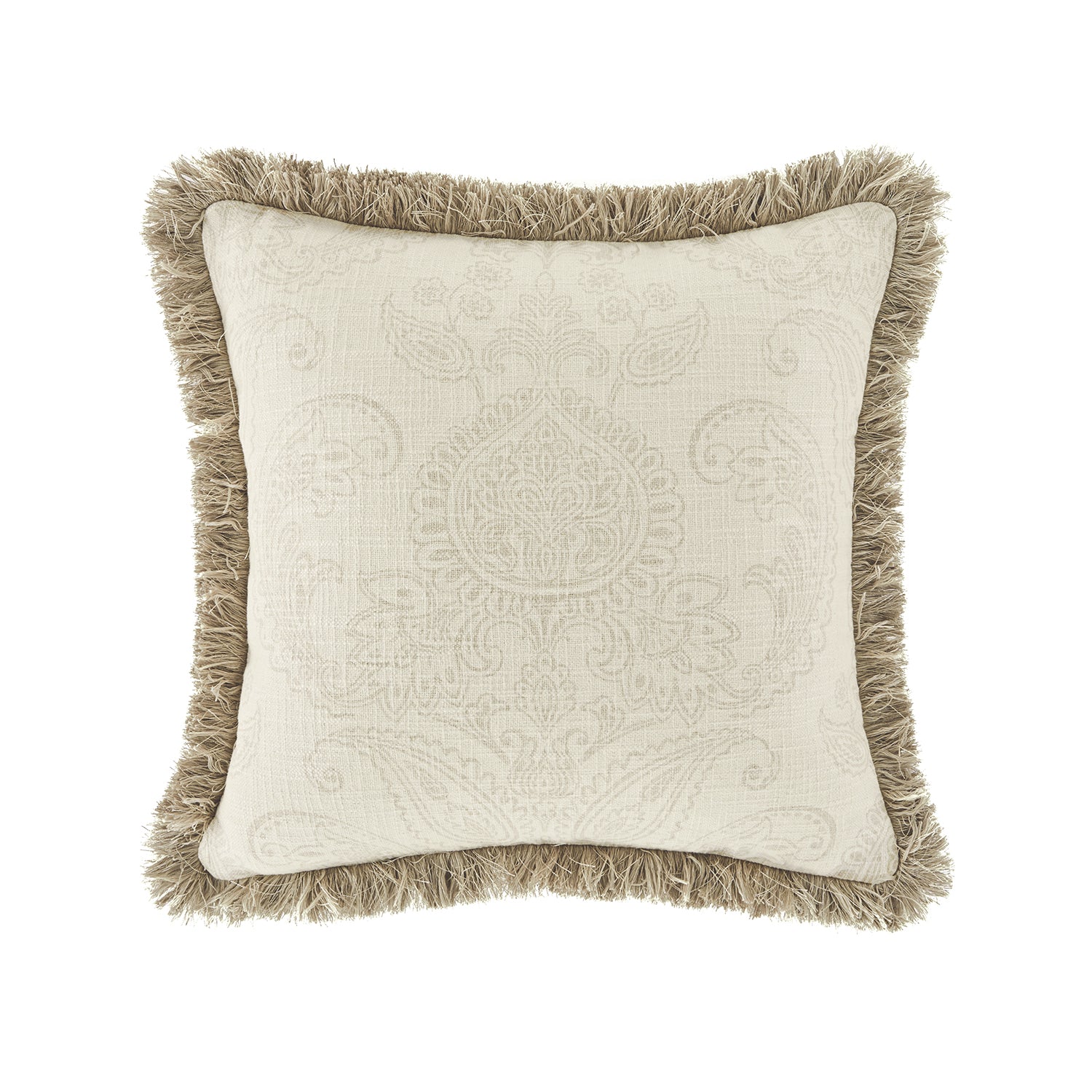 Kyra Floral Printed Linen Fringed Cushion