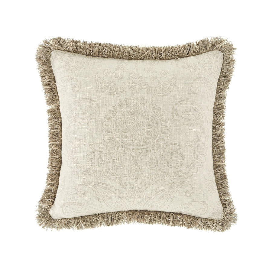 Kyra Floral Printed Linen Fringed Cushion
