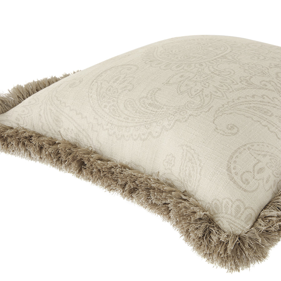 Kyra Floral Printed Linen Fringed Cushion