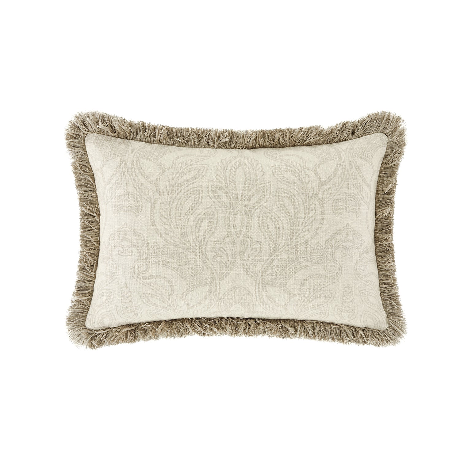 Kyra Floral Printed Linen Fringed Rectangular Cushion