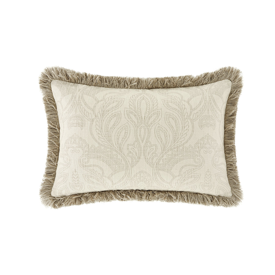 Kyra Floral Printed Linen Fringed Rectangular Cushion