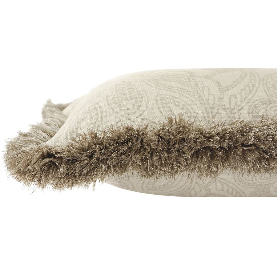 Kyra Floral Printed Linen Fringed Rectangular Cushion