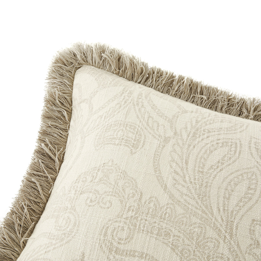 Kyra Floral Printed Linen Fringed Rectangular Cushion