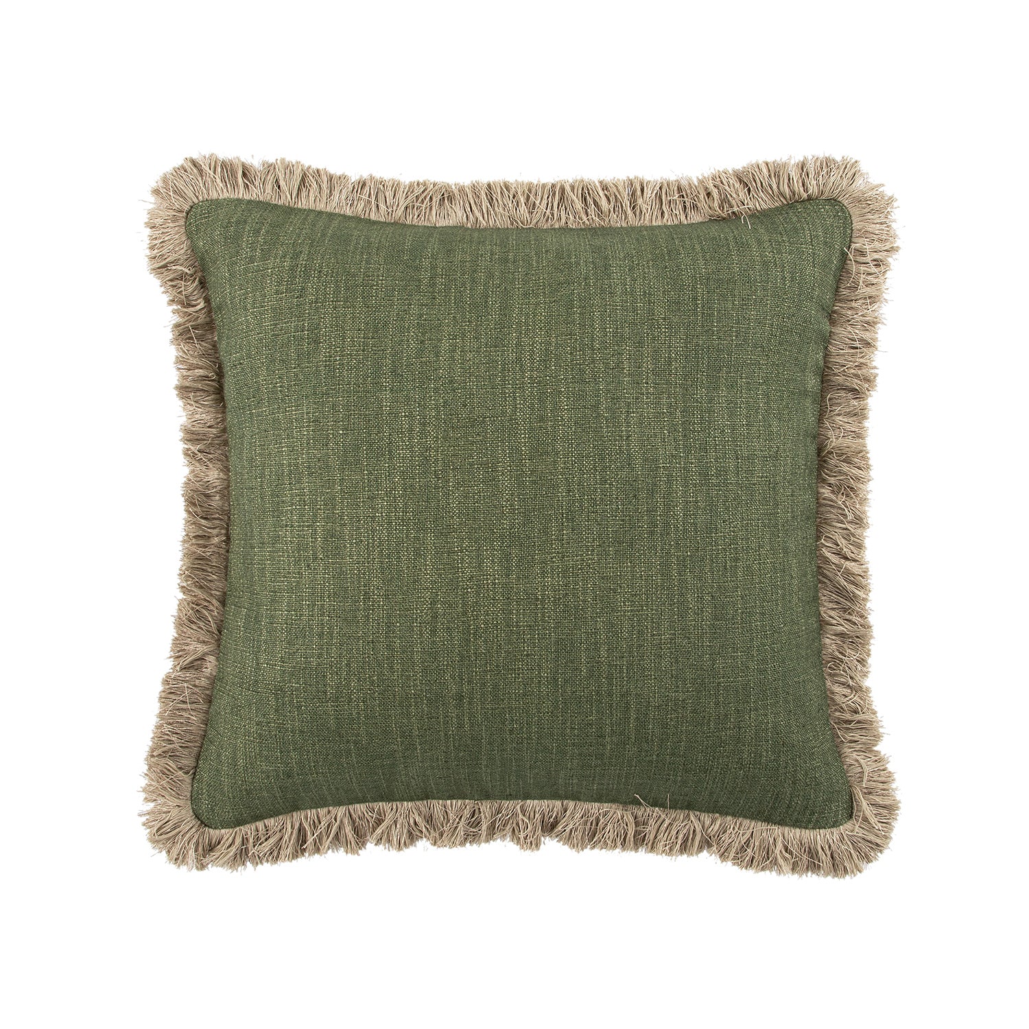 Kyra Spruce Green Linen Fringed Cushion