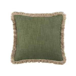 Kyra Spruce Green Linen Fringed Cushion