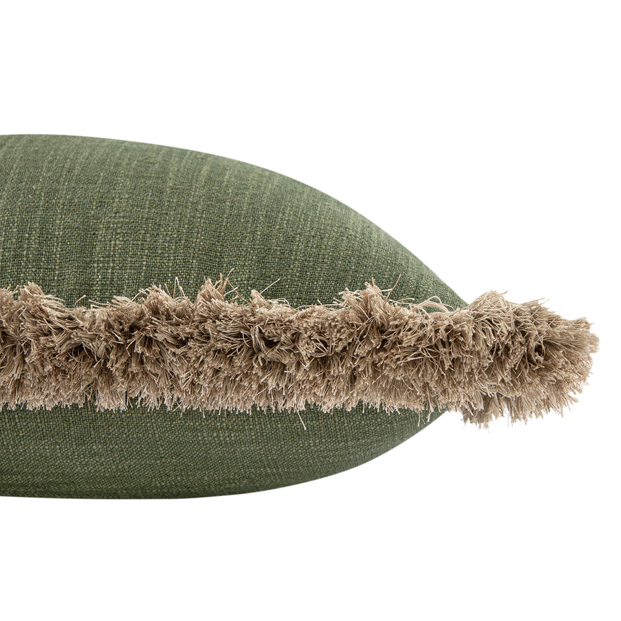 Kyra Spruce Green Linen Fringed Cushion