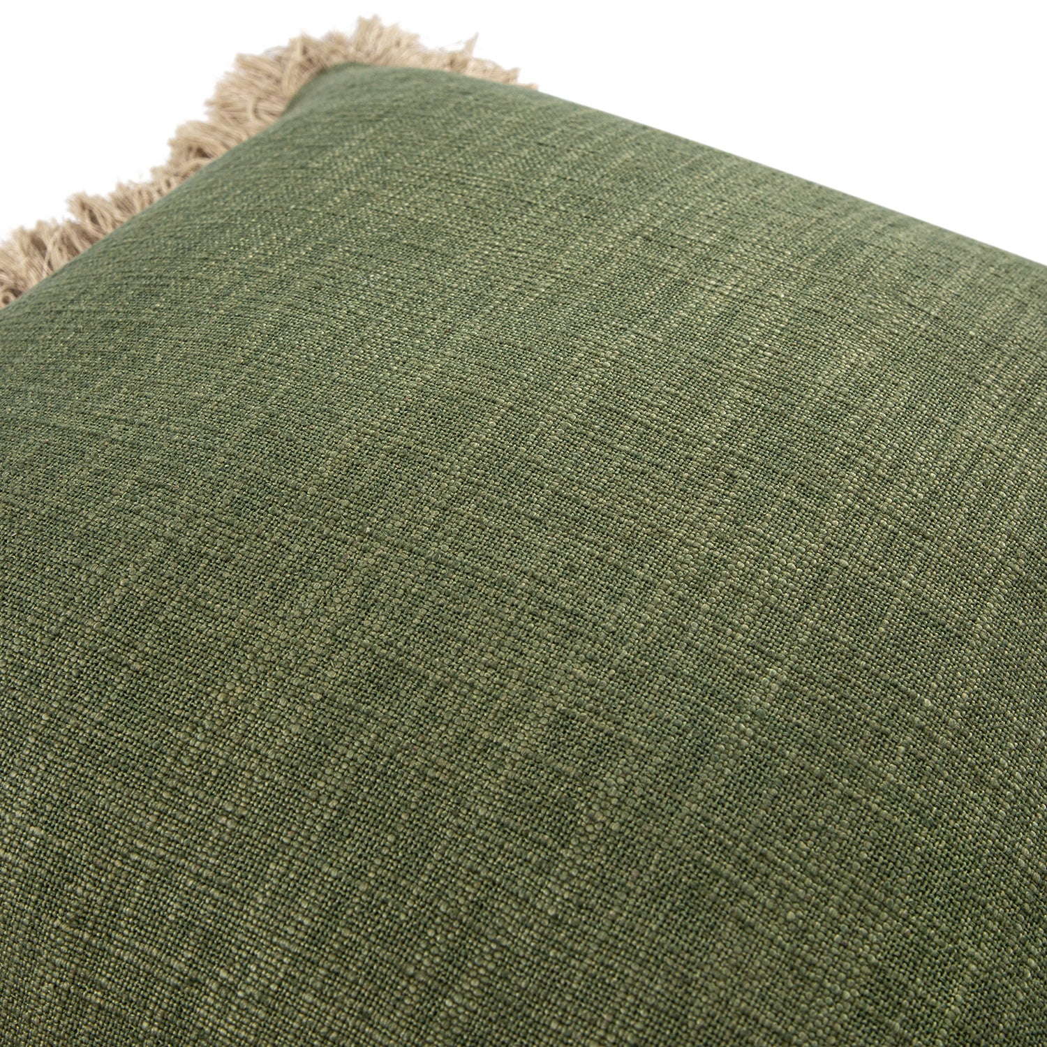 Kyra Spruce Green Linen Fringed Cushion