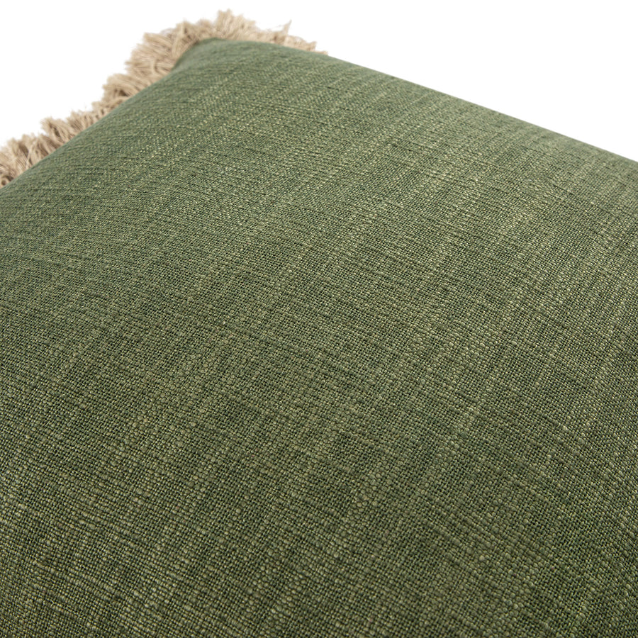 Kyra Spruce Green Linen Fringed Cushion