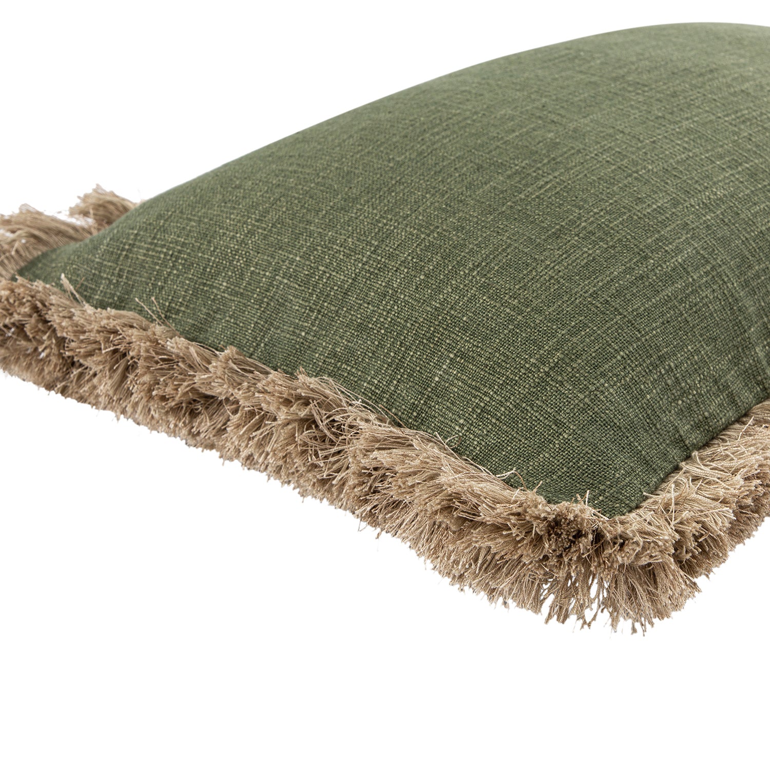 Kyra Spruce Green Linen Fringed Rectangular Cushion