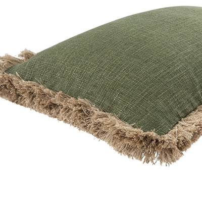 Kyra Spruce Green Linen Fringed Rectangular Cushion