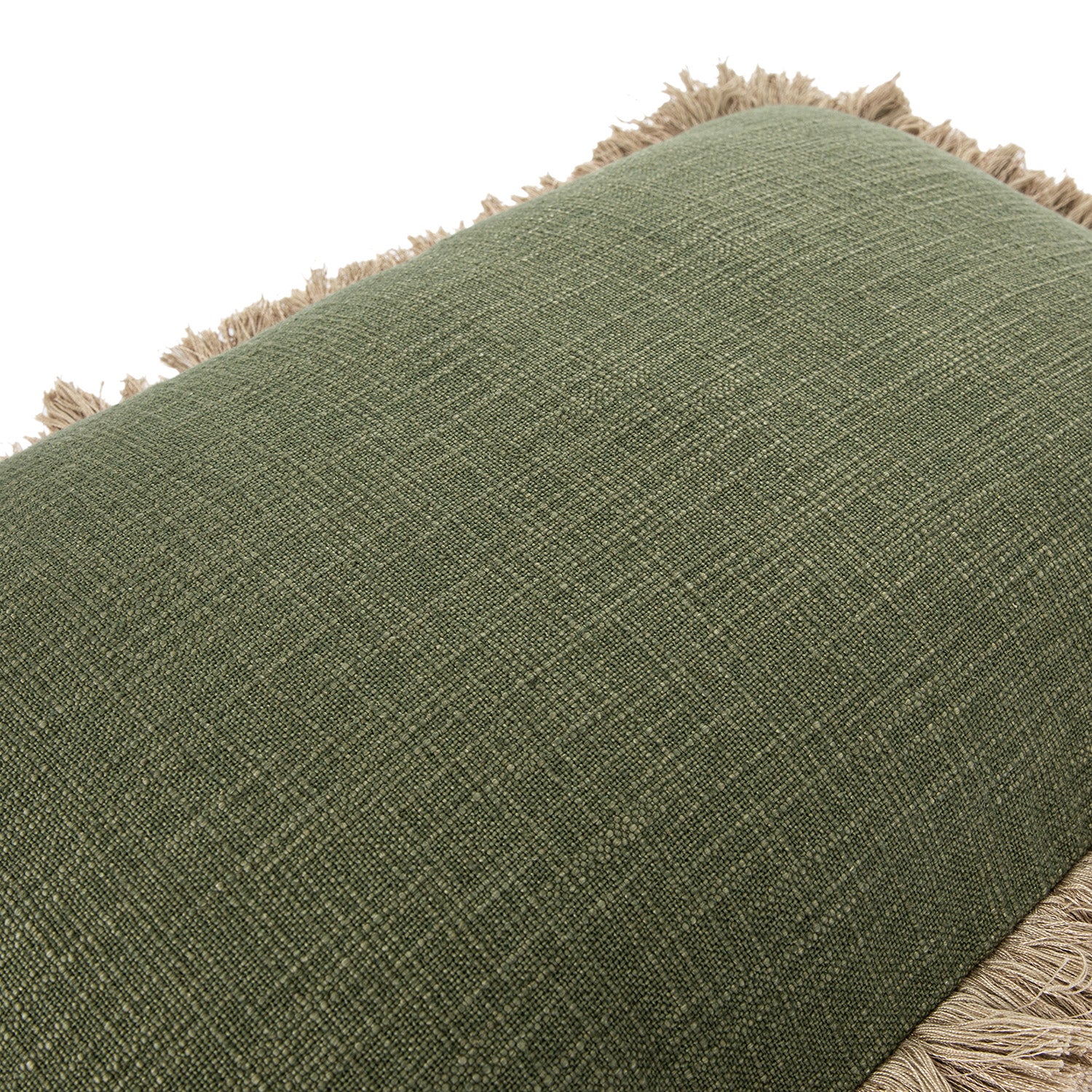 Kyra Spruce Green Linen Fringed Rectangular Cushion