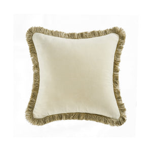 Kyra Oyster Cotton Velvet Natural Fringed Cushion