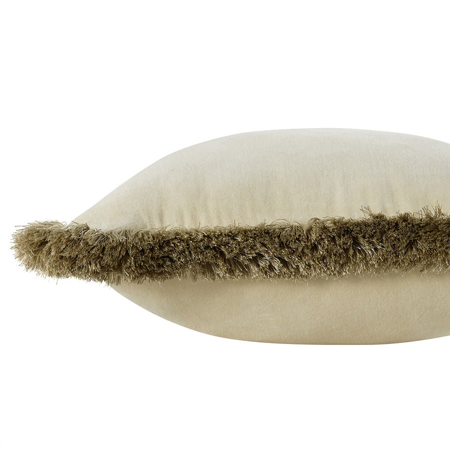 Kyra Oyster Cotton Velvet Natural Fringed Cushion