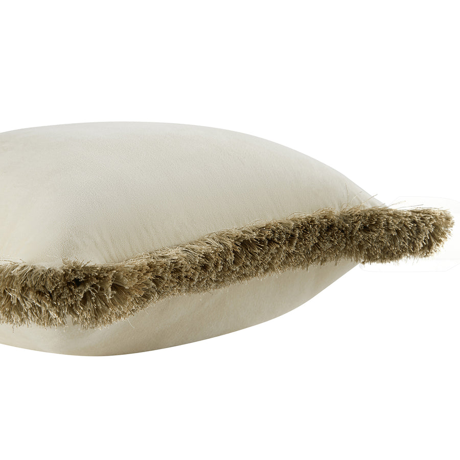 Kyra Oyster Cotton Velvet Natural Fringed Cushion