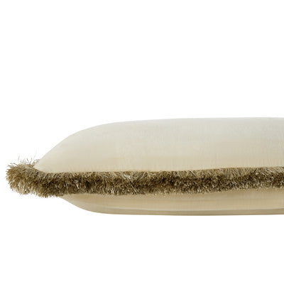 Kyra Oyster White Cotton Velvet Natural Fringed Lumbar Cushion