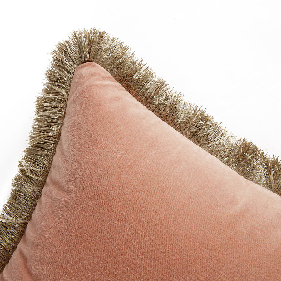 Kyra Flamingo Pink Cotton Velvet Natural Fringed Cushion