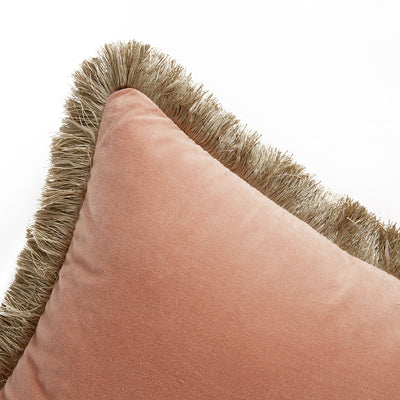 Kyra Flamingo Pink Cotton Velvet Natural Fringed Cushion