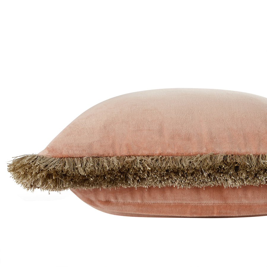 Kyra Flamingo Pink Cotton Velvet Natural Fringed Cushion