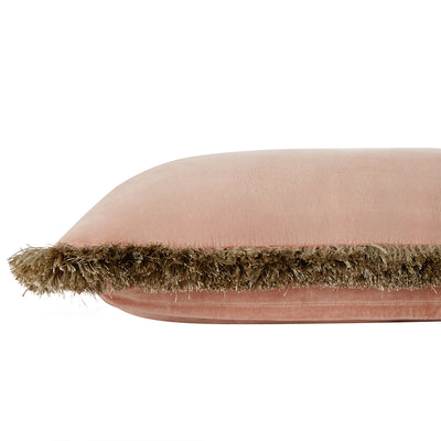 Kyra Flamingo Pink Cotton Velvet Natural Fringed Lumbar Cushion