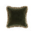 Kyra Seaweed Green Cotton Velvet Natural Fringed Cushion - daals
