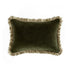 Kyra Seaweed Green Cotton Velvet Natural Fringed Rectangular Cushion