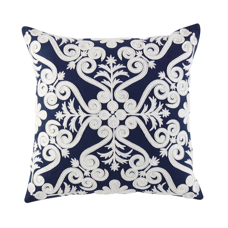 Indigo Collection Lucia Hand Embroidered Swirl Cushion