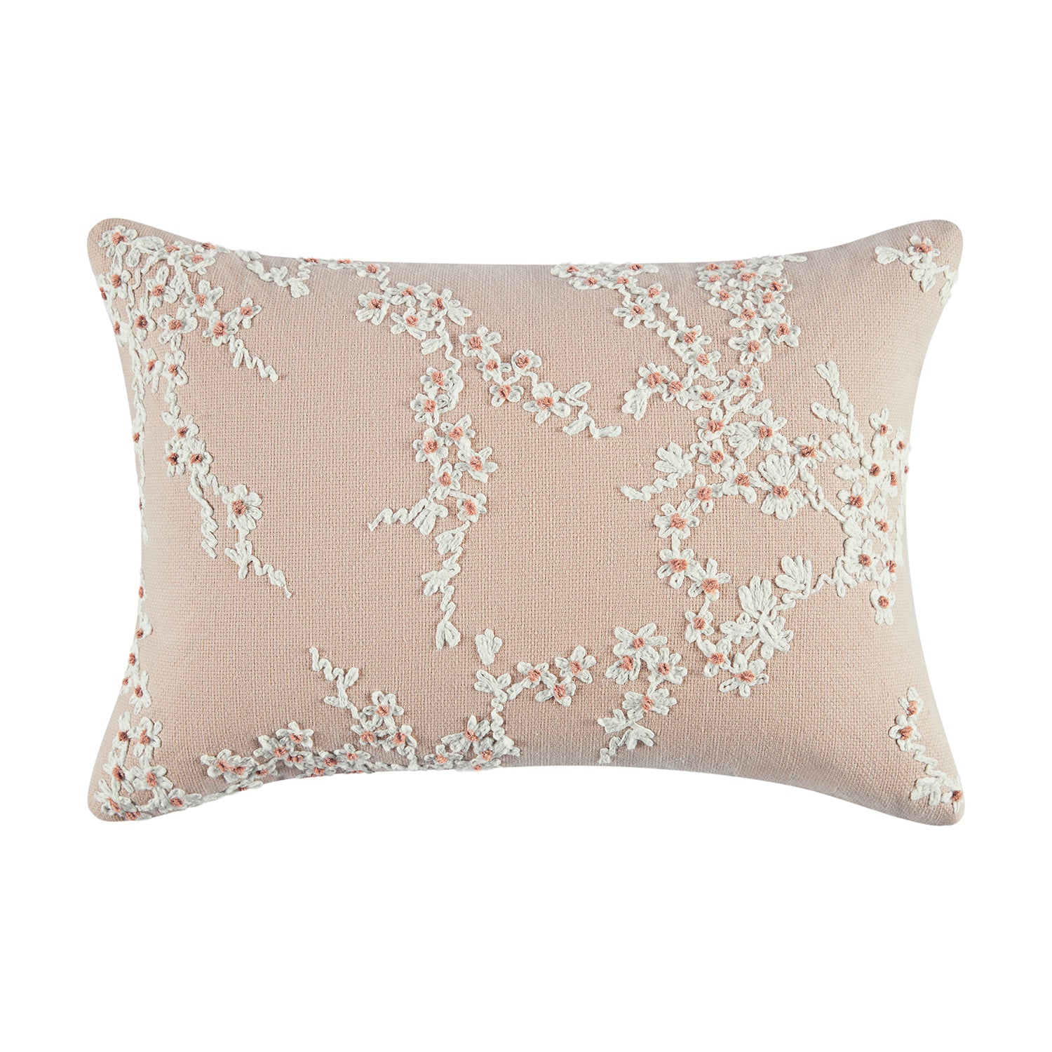 Lula Pink Blossom Embroidered Rectangular Cushion