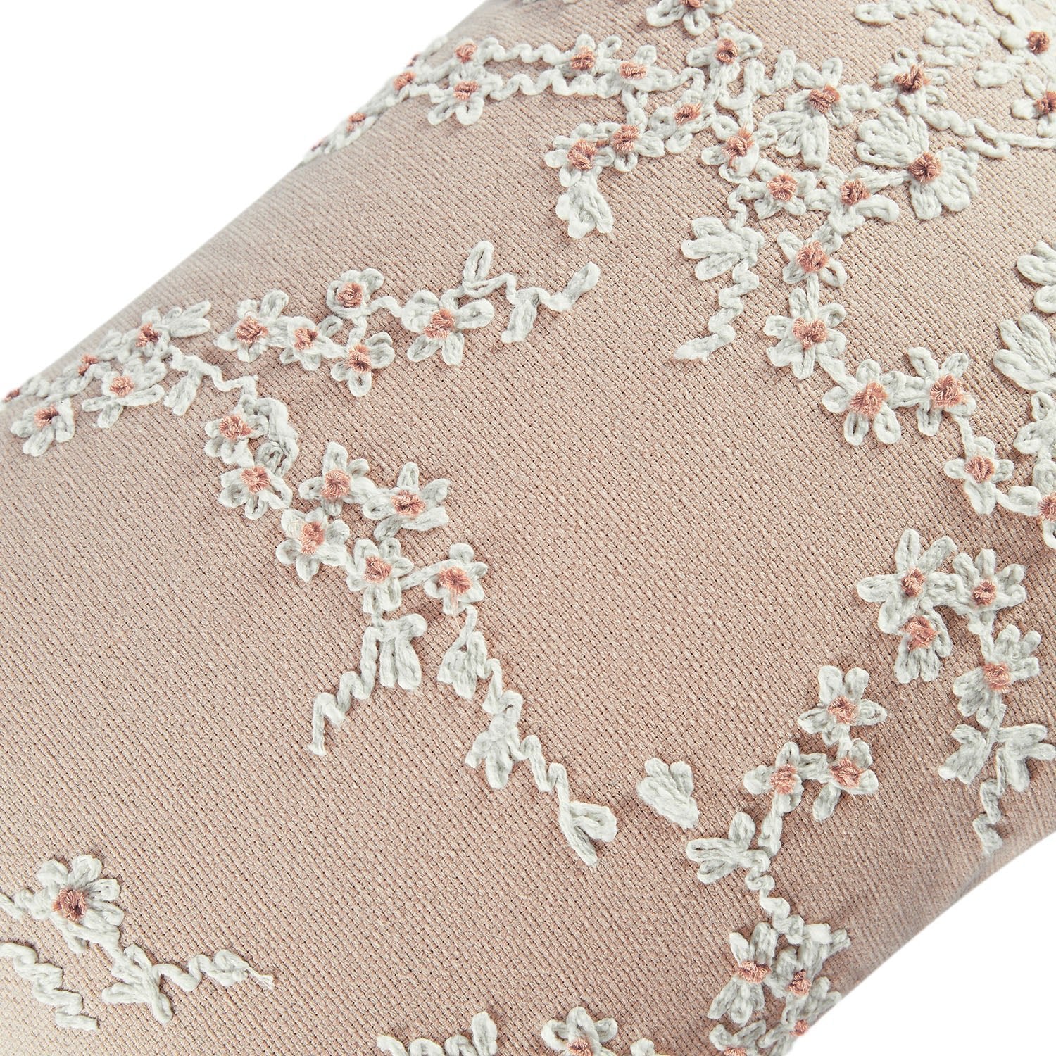 Lula Pink Blossom Embroidered Rectangular Cushion