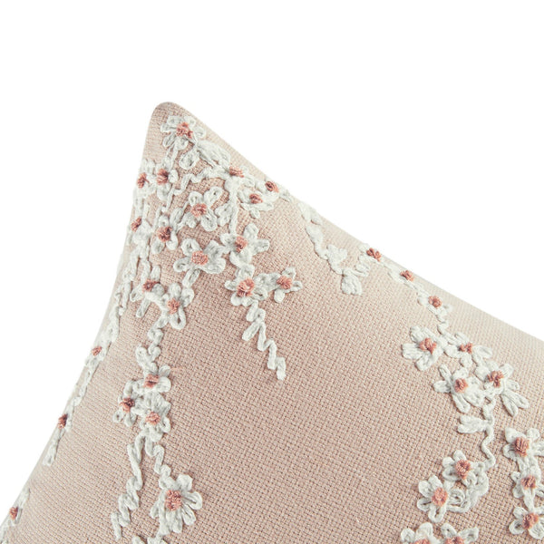 Lula Pink Blossom Embroidered Rectangular Cushion - daals