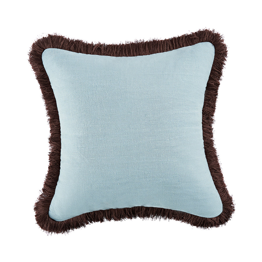 Mabel Blue Linen Cocoa Fringed Cushion