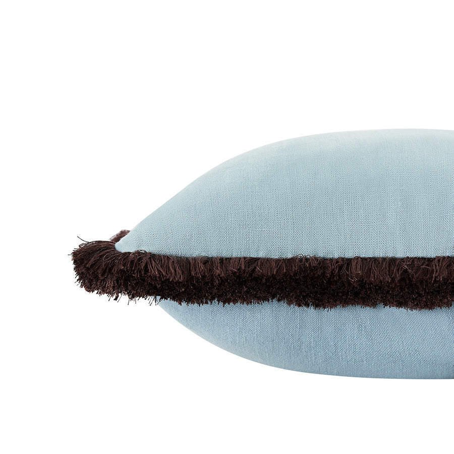 Mabel Blue Linen Cocoa Fringed Cushion