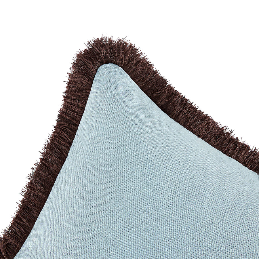 Mabel Blue Linen Cocoa Fringed Cushion