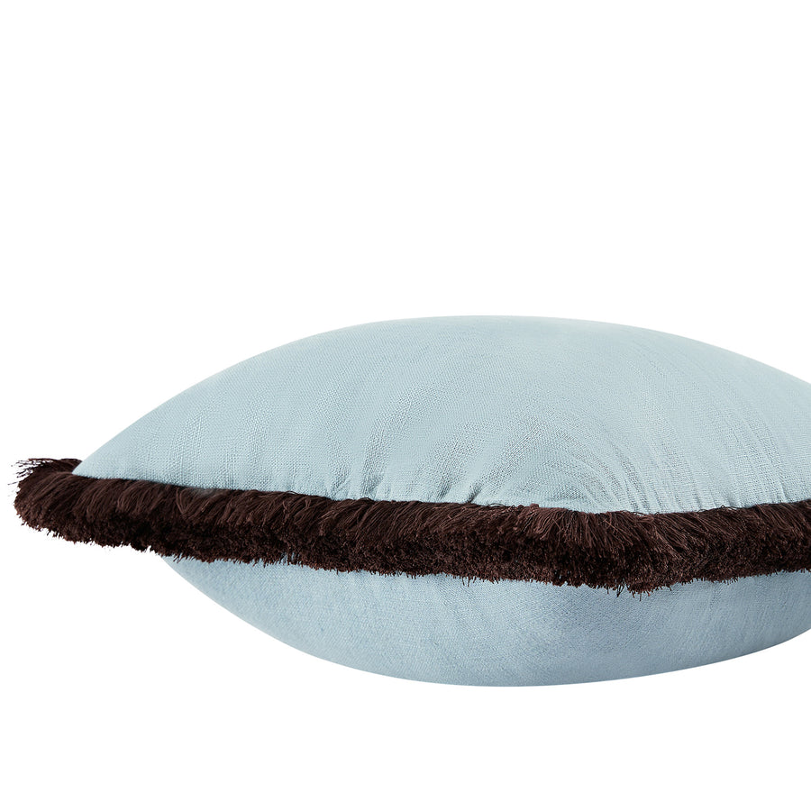 Mabel Blue Linen Cocoa Fringed Cushion
