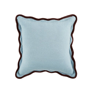 Mabel Blue Linen & Cocoa Cotton Velvet Scallop Cushion