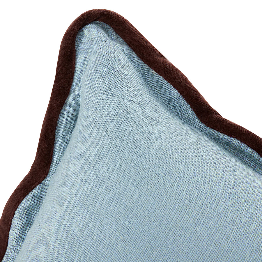 Mabel Blue Linen & Cocoa Cotton Velvet Scallop Cushion