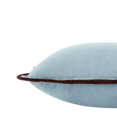 Mabel Blue Linen & Cocoa Cotton Velvet Scallop Cushion