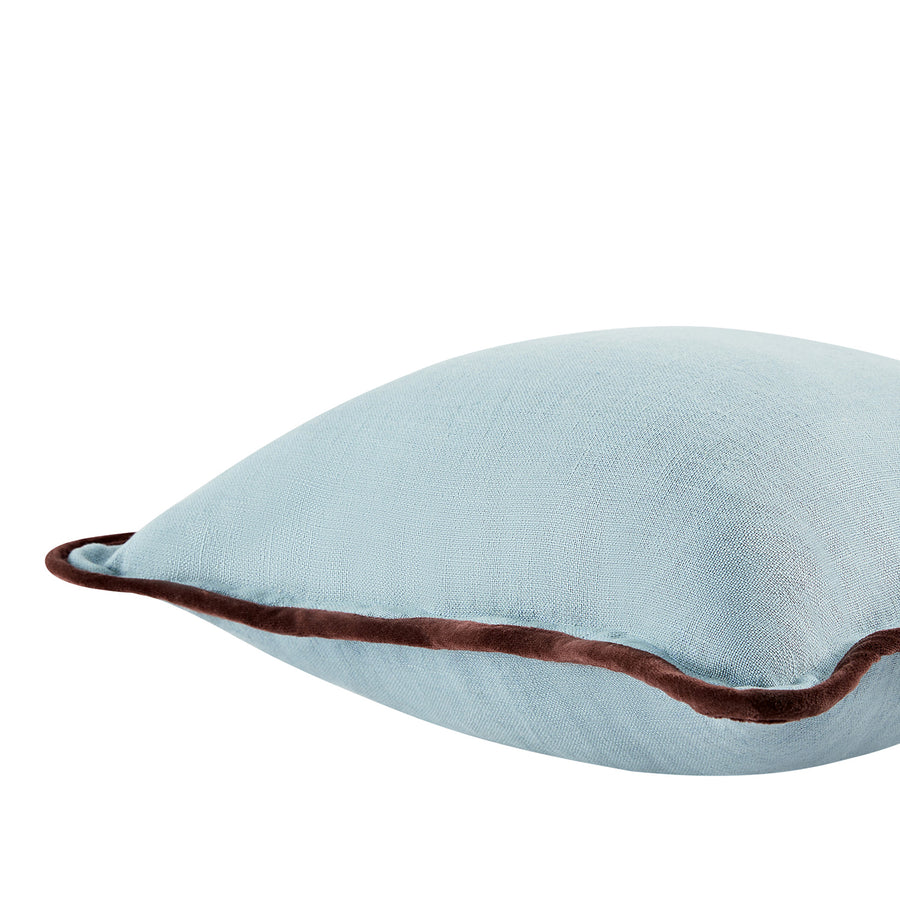 Mabel Blue Linen & Cocoa Cotton Velvet Scallop Cushion