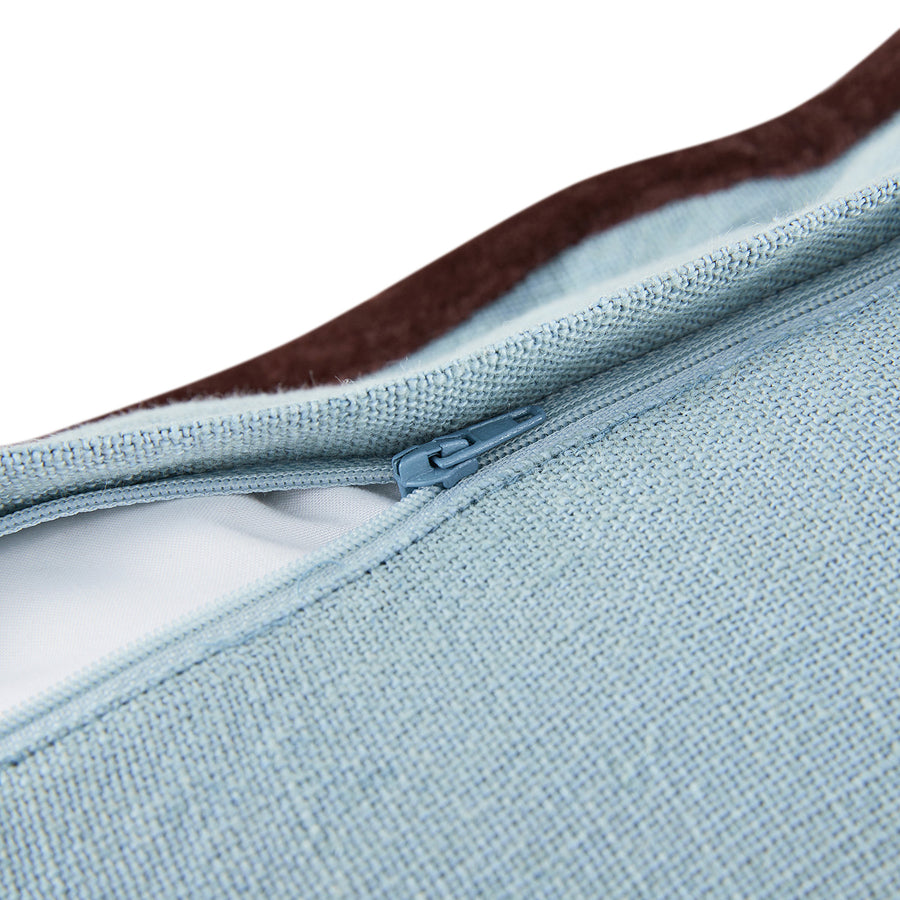 Mabel Blue Linen & Cocoa Cotton Velvet Scallop Cushion - daals