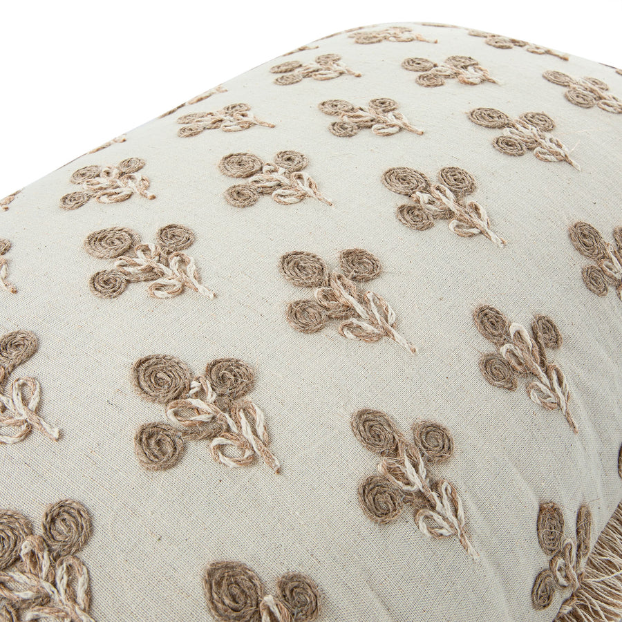 Maison Neutral Betsy Jute Floral Fringed Rectangular Cushion