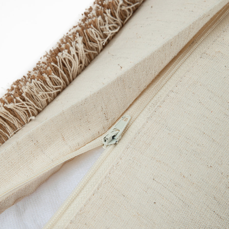 Maison Neutral Betsy Jute Floral Fringed Rectangular Cushion